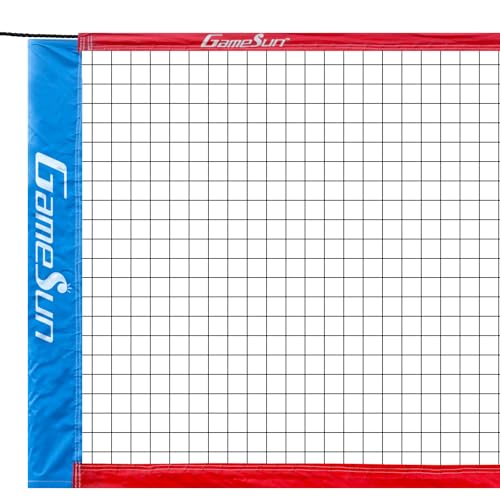 Professional Outdoor Volleyball & Badminton Combo Net - 32'x3' Heavy-Duty 21-Ply Polyester with Tarpaulin Tape & Top Cord - All Weather Court Replacement for Schools/Backyards - color: RED&Blue