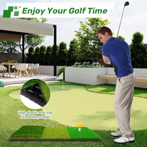LYDARZ Golf Hitting Mat, Turf Golf Practice Mat for Indoor/Outdoor Driving, Chipping & Putting Training, Golf Training Accessories & Gift for Men & Women - size: Tri-Turf mat