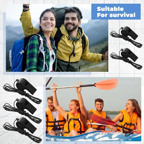 Arrowbash 500 Pcs Plastic Whistles Bulk with Lanyard Loud Crisp Sound Sports Whistle for Birthday Party Goody Bag Fillers Referees Coaches Survival (Solid Color Style,Black)