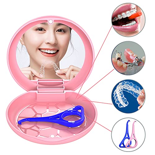 2-Pack Ultra-Thin Round Aligner & Retainer Case with Magnetic Closure – Slim Portable Travel Container for Braces, Mouth Guard, Night Guard, BPA-Free Anti-Slip Water Ripple Design (Rose) - color: Rose