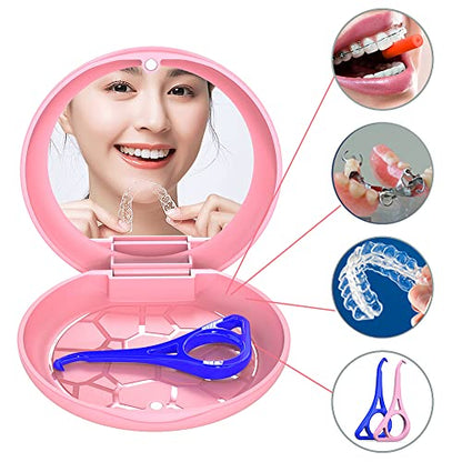 2-Pack Ultra-Thin Round Aligner & Retainer Case with Magnetic Closure – Slim Portable Travel Container for Braces, Mouth Guard, Night Guard, BPA-Free Anti-Slip Water Ripple Design (Rose) - color: Rose