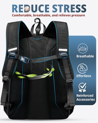 COMECOI Baseball Bag, Baseball Backpack with Helmet Shoes Bag for Youth, Adult, Lightweight Softball Bag with Fence Hook Hold TBall Bat, Baseball Glove, Helmet, Caps, All Gear