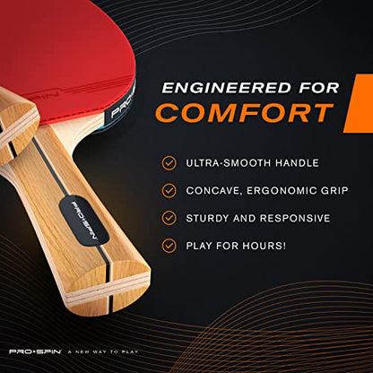 PRO-SPIN Ping Pong Paddles - High-Performance Set with Premium Table Tennis Rackets, 3-Star Ping Pong Balls, Compact Storage Case | Professional Quality Ping Pong Paddle Set | Indoor & Outdoor Games