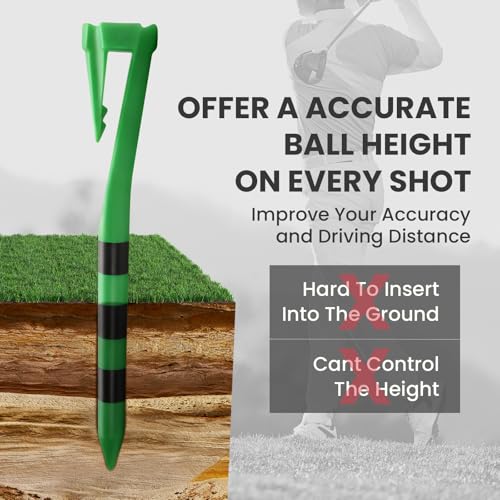 Golf Tees Plastic 3 1/4 Inch with Built-in Hat Clip 20 Pack, Unbreakable 4-Prong Striped Tees for Consistent Height, Bright Colors with Quick On-Course Access Design - color: Green