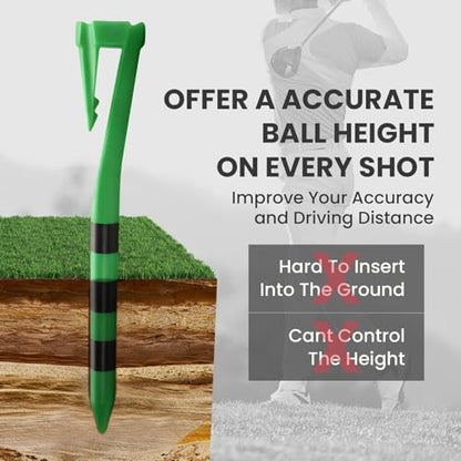 Golf Tees Plastic 3 1/4 Inch with Built-in Hat Clip 20 Pack, Unbreakable 4-Prong Striped Tees for Consistent Height, Bright Colors with Quick On-Course Access Design - color: Green