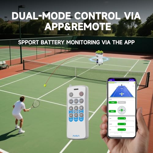 Tennis Ball Machine, Portable PT-Mini Pro Tennis Ball Serving Launching Machine for Practice and Training, Support App and Remote Adjust Speed&Angle, Hold 65+Balls at Once, Easy to Use