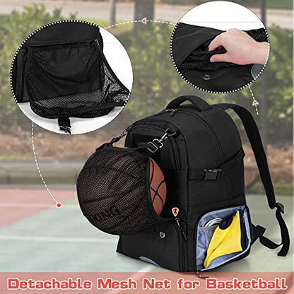 Basketball Bag Backpack, Soccer Bag Backpack with External Ball Net, Basketball Equipment Bag with Separate Shoe Space for Basketball, Soccer, Volleyball, Sport Training