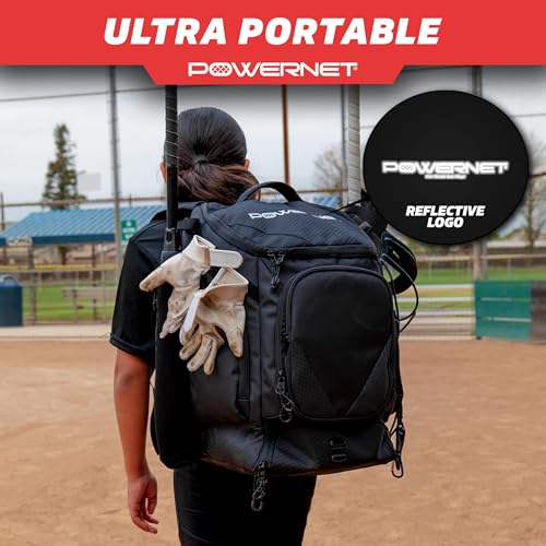 PowerNet Surge Softball Baseball Bag, Dual Bat & Gear Travel Backpack, Baseball Equipment Bat Bag, Baseball Softball Backpack with Dugout Fence Hooks & Cleat Pocket