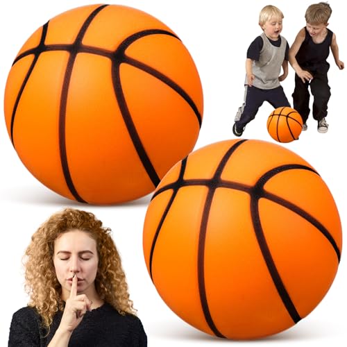 Vinsot 2 Pcs Silent Basketball Size 3 (7 Inches) Grooved Foam Indoor Basketball Soundless Quiet Dribbling Indoor Training Higher Bounce Noiseless for Kids Youth Sport Game Gift