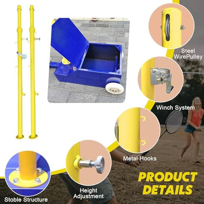 Adjustable Volleyball/Badminton Net with Wheels, 4 Heights (5ft-6.8ft), Portable Poles for Kids & Adults, Perfect for Backyard Games & Sports Events