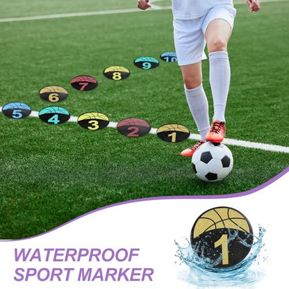 PATIKIL Number Spot Markers 9 Inch, 10 Pcs Basketball Non-Slip Floor Dots Agility Markers Flat Field Cones Poly Dots for Dance Soccer Basketball Sports, Yellow/Blue/Red/Dark Yellow/Green