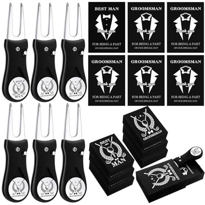 Seenelling 6 Sets Groomsmen Golf Proposal Gifts Box, Include Groomsman Divot Tool with Groomsman Golf Ball Marker, Thank You Card and Groomsmen Boxes for Wedding Groomsman Best Men Gifts Proposal Gift