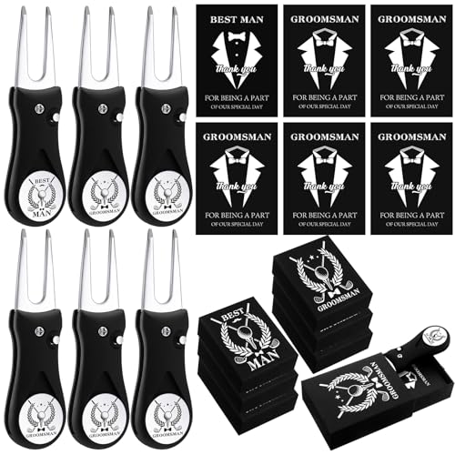 Seenelling 6 Sets Groomsmen Golf Proposal Gifts Box, Include Groomsman Divot Tool with Groomsman Golf Ball Marker, Thank You Card and Groomsmen Boxes for Wedding Groomsman Best Men Gifts Proposal Gift