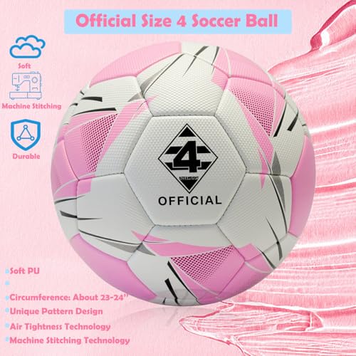 Soccer Ball Size 4 with Pump & Needle, Sofu PU Soccer Ball Kit for Indoor Outdoor Practicing Training Playing Game Gift Adult Play (Official Size 4)