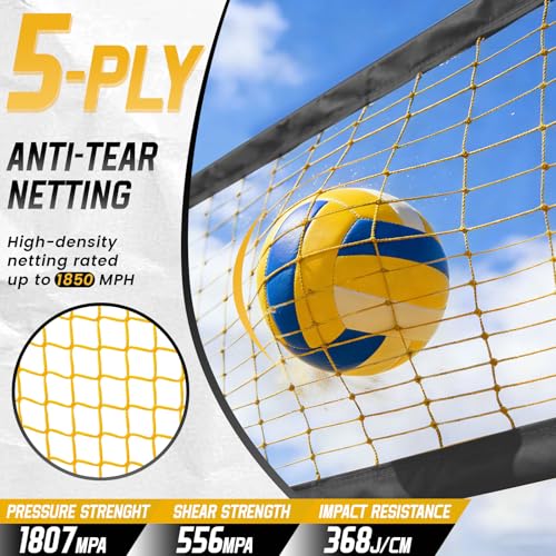 MangoStar Volleyball Net, 12FT Portable Volleyball Net for Backyard Beach, Adjustable Height, Freestanding Volleyball Net with Carry Bag for Indoor&Outdoor, Professional Net for Hitting&Serving