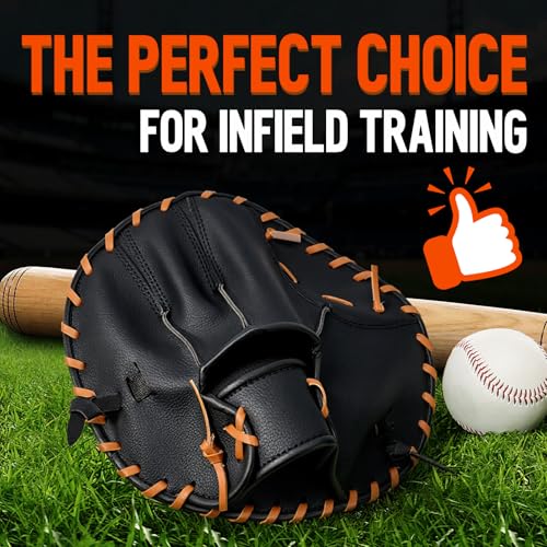 1 PC Baseball and Softball Training Glove,Flat Infield Training Glove for Right-Hand Throw,Baseball&Softball Fielding Gear PVC Infield Flat Mitt for Men&Women Catching Balls Fielding Drills&Practice - color: Black/Brown