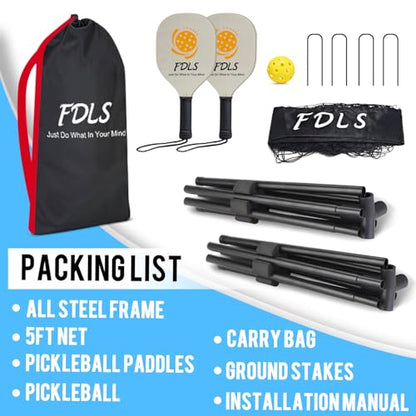 FDLS 5FT/10FT Portable Small Pickleball Net for Driveway Backyard,with Carry Bag for Indoor Outdoor, for All Levels, Easy Set up - style: 5FT Black(2 Paddles)