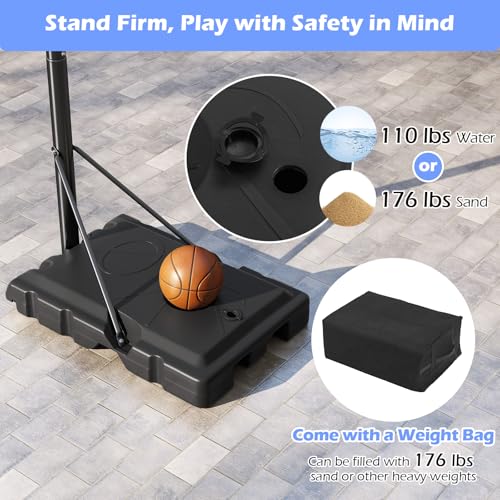 Goplus Basketball Hoop Outdoor, 7.4-10FT Quickly Height Adjustable Basketball Goal with 44 Inch Shatterproof PC Backboard, Wheels, Adults Basketball Stand for Court Backyard Driveway