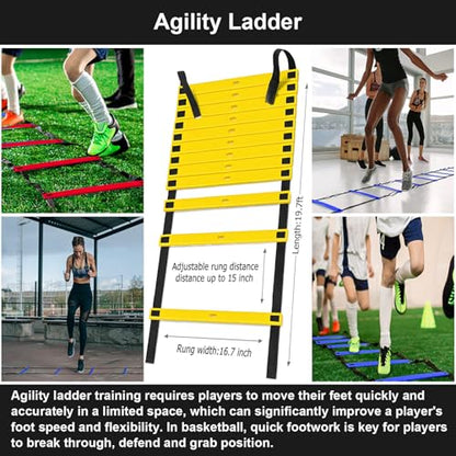 Basketball Training Equipment, Agility Footwork Training Mat, Dribble Trainer, Basketball Practice Aids with Training Mat, Agility ladder, Grip Strengthener, Resistance Bands - color: Black (3D-Muster), size: 42"*29"