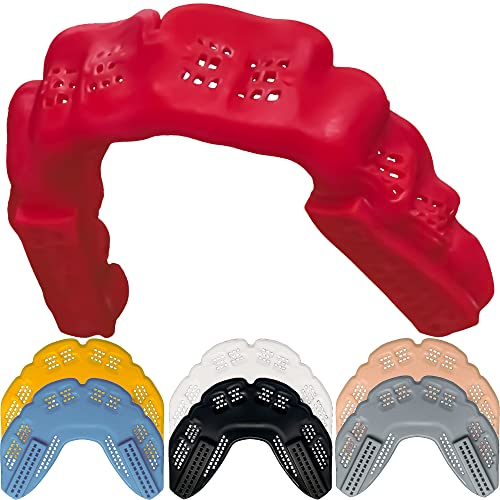 Bulletproof: World’s Thinnest Most Breathable Mouthguard is 3X Stronger! BJJ Lacrosse Football Basketball MMA Wrestling Hockey Rugby Boxing Men Sports Mouth Guard Grinding Teeth Adult Youth Braces - color: Royal Red, size: ADULT