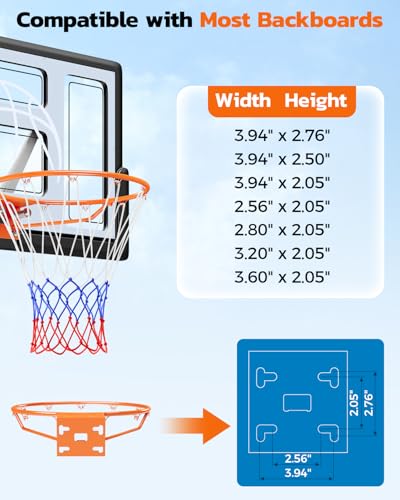 Yohood 18" Basketball Rim, Heavy Duty Solid Steel Rim for Wall Mount & Hoop Replacement, Double Spring Basketball Rim with All Weather Net, More Compatible Multi-Hole Design