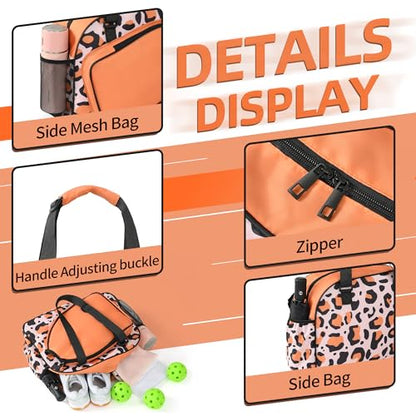 Boulder Bee Pickleball Bags, Premium Pickleball Tote Bag for Girls, Women’s Hand/Shoulder Gym Bag w Water Bottle Holder, with Pickleball Racquet/Paddle Holder - color: Leopard print-brown