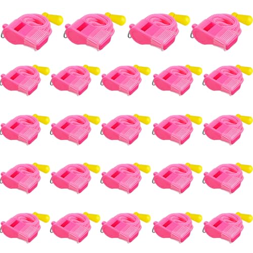 24 Packs Sports Whistles with Lanyard, for Coaches, Referees and Officials - color: Pink