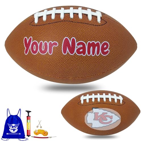 Personalized Customized Football - Official Size 9 Leather Footballs with Team Logo + Your Name - Football Fans Gift - color: Kansas City Chiefs