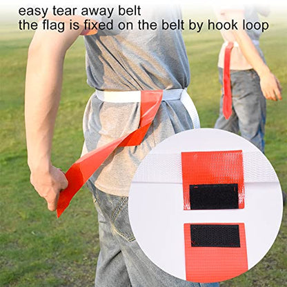 Flag Football Set - 14 Durable Belts with 42 Flags, Bonus 4 Cones and 1 Drawstring Bag (21 Red and 21 Blue) for Youth & Adults