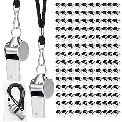 Kingdder Stainless Steel Sport Whistles Bulk with Lanyard & Clip, Individually Wrapped Pre-Assembled, Loud Metal Coach Referee Whistle for Teachers, Soccer, Police, Emergency - color: Black