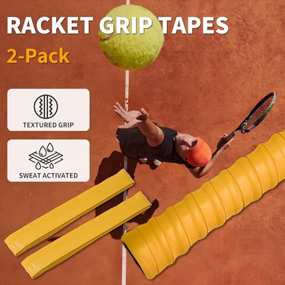 2 Pcs Tennis Racket Grip Tape, Dry Tennis Overgrip Tape, Anti-Slip Absorbent Grip, Racket Overgrip Tape - color: Yellow, size: Textured-43.3"x1"x0.03"