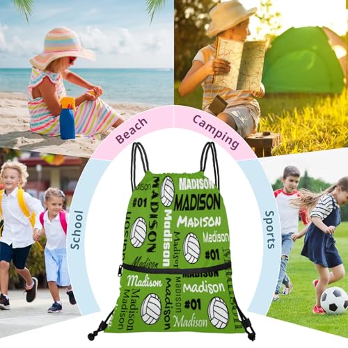 Custom Volleyball Style Drawstring Bag, Personalized Sports Ball Backpack Drawstring Sack Cinch Bags for Team Gift Party Favors, Light Green - color: Light Blue