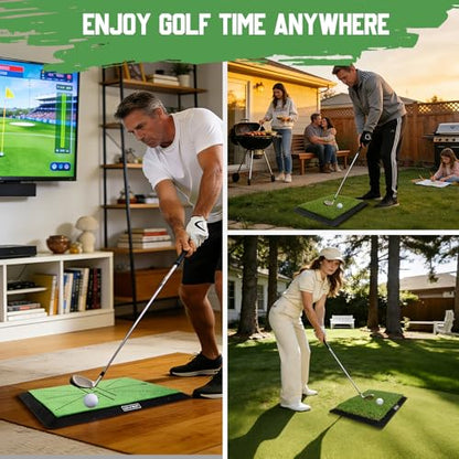 Golf Hitting Mat Training System, 3-in-1 Training Mats for Swing Path Feedback, Fairway, Rough Mats with No-Slip Heavy-Duty Rubber Base, 16"x12" Golf Practice Mat for Golfers, Beginners & Pros