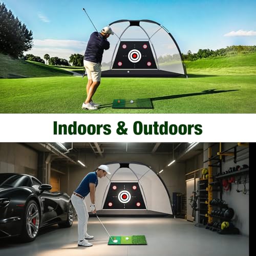 MoKo Golf Net with Practice Mat, 10 x 7 ft Golf Hitting Net for Outdoor Indoor Backyard Driving Chipping Swing Training, All-in-One Multi-Target Practice Nets, Gifts for Men Dad Him and Golfer