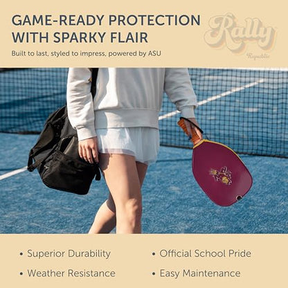 Officially Licensed Collegiate Pickleball Paddle Cover - Lightweight PU Leather Material - Durable Foam Interior Protection with Zippered Closure - Fits Most Paddles on the Market - color: Arizona State
