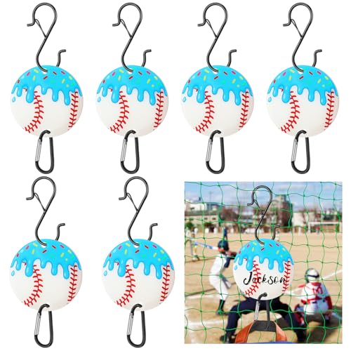 CroBlissful 6 Pcs Bag Hook for Fence Baseball Football Basketball Tennis Team Gifts Bag Clip Sports Backpack Buckle with Acrylic Board for Bat Water Bottle Player Lover Gifts - color: Ice Cream Baseball