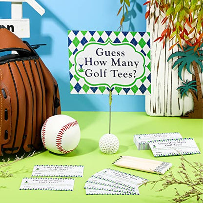 Fumete 101 Pcs Guess How Many Golf Tees Cards 1 Resin Golf Ball Base Memo Clip Holder 10 Pencils Funny Games for Golf Theme Party Supply Bridal Shower Birthday Baby Shower