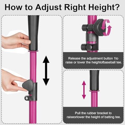 Baseball Tee Batting Tee Softball Tee Portable Travel Hitting Tee,Easy Adjustable Height,Stable Tripod Stand - color: Purple, style: Tee