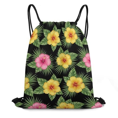 Gym Drawstring Bag Sports Sackpack Waterproof String Backpack with Shoe Compartment for Hiking Swimming Training, Hawaii Hawaiian Tropical Flowers And Jungle Palms Bags - color: Picture (508)