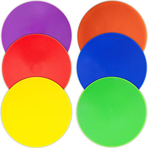 Spot Markers 9/10 Inch Floor dots Non-Slip Rubber Agility Markers Flat Field Cones for Gym/PE Soccer Football, Basketball Training Markers,School Activities, Exercise Drills, Dance Practice - style: 9 inch 6Pcs(6 Colors)