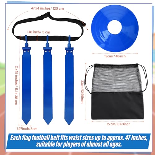 Wettarn 10/16 Player Flag Football Belts Adjustable Flag Football Set with Cones Bag for Youth Adults Kids Training Sport - color: Blue, Orange