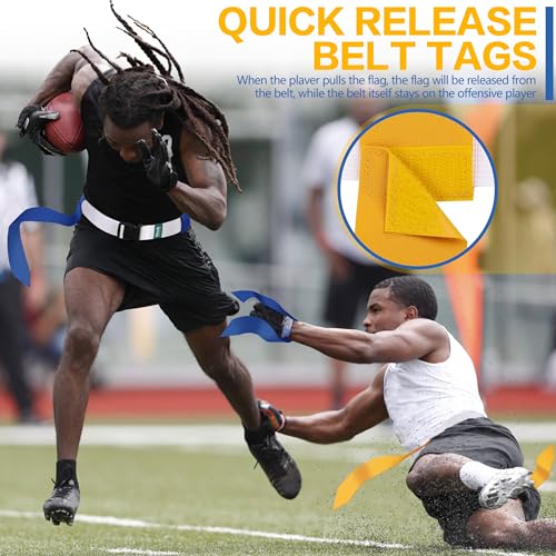 Flag Football Belts, 10/14 Player White Flag Football Sets for Youth, Kids and Adults Team Sports Training Games - color: Yellow and Blue
