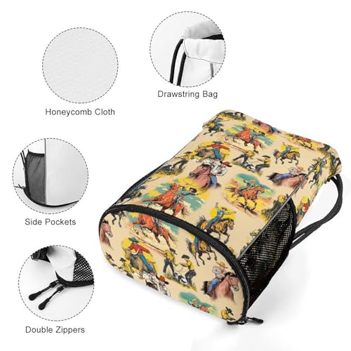 Western Drawstring Backpack Gym Bag With Shoe Compartment String Bag Sport Beach Swimming Sackpack For Women Men - color: Western