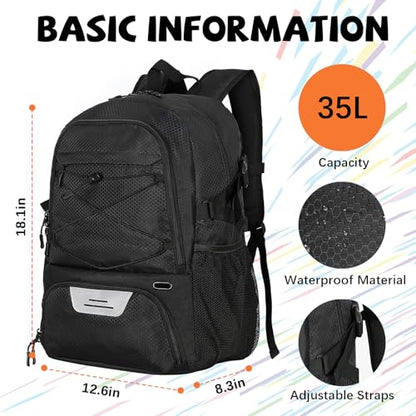 Goloni Basketball Backpack Bag,35L Basketball Bag with with Separate Ball & Shoe Compartments,Large Sports Bag for Basketball - color: black