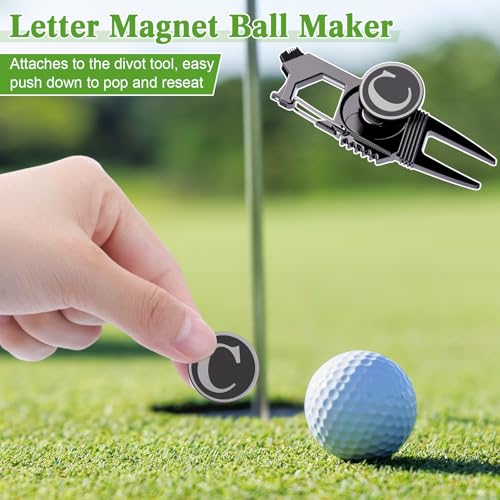 Skylety Golf Divot Repair Tool with Letter Ball Marker 6-in-1 Divot Tool Initials Ball Marker, Club Holder, Brush, Clip Buckle, Groove Cleaner Golf Accessories for Men Father Gifts