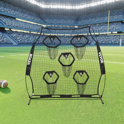 VEVOR 6x6ft Football Trainer Throwing Net, Training Throwing Target Practice Net with 5 Target Pockets,Football Training Equipment Includes Portable Carry Case,Great for Quarterback - color: Black