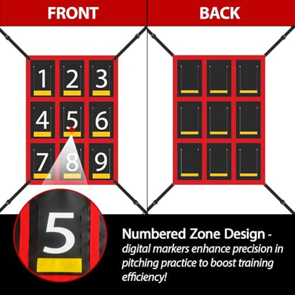 9-Section Numbered Strike Zone Trainer for Baseball & Softball | Adjustable 19"x27" Pitching Target Net to Improve Pitching Control & Hitting Accuracy for All Ages.