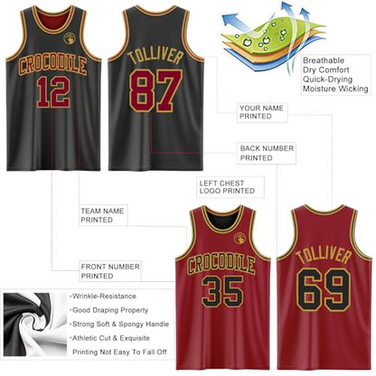 Custom Reversible Basketball Jerseys Men Youth, Personalized Sports Shirts Team Uniforms Printed Name Logo Number - color: Black and Red - Gold