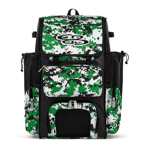 Boombah Superpack Bat Pack - Backpack Version (no wheels) - Holds 4 Bats - Camo Series - Multiple Color Options - color: Black/Kelly Green