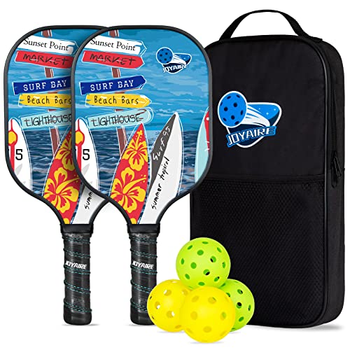 Carbon Fiber Pickleball Paddles Set of 2, USAPA Approved T700 Raw Carbon Face, Lightweight 7.5oz Honeycomb Core Pickle Ball Rackets, High Spin, Includes 4 Balls & Portable Bag - color: 2 Pack Blue